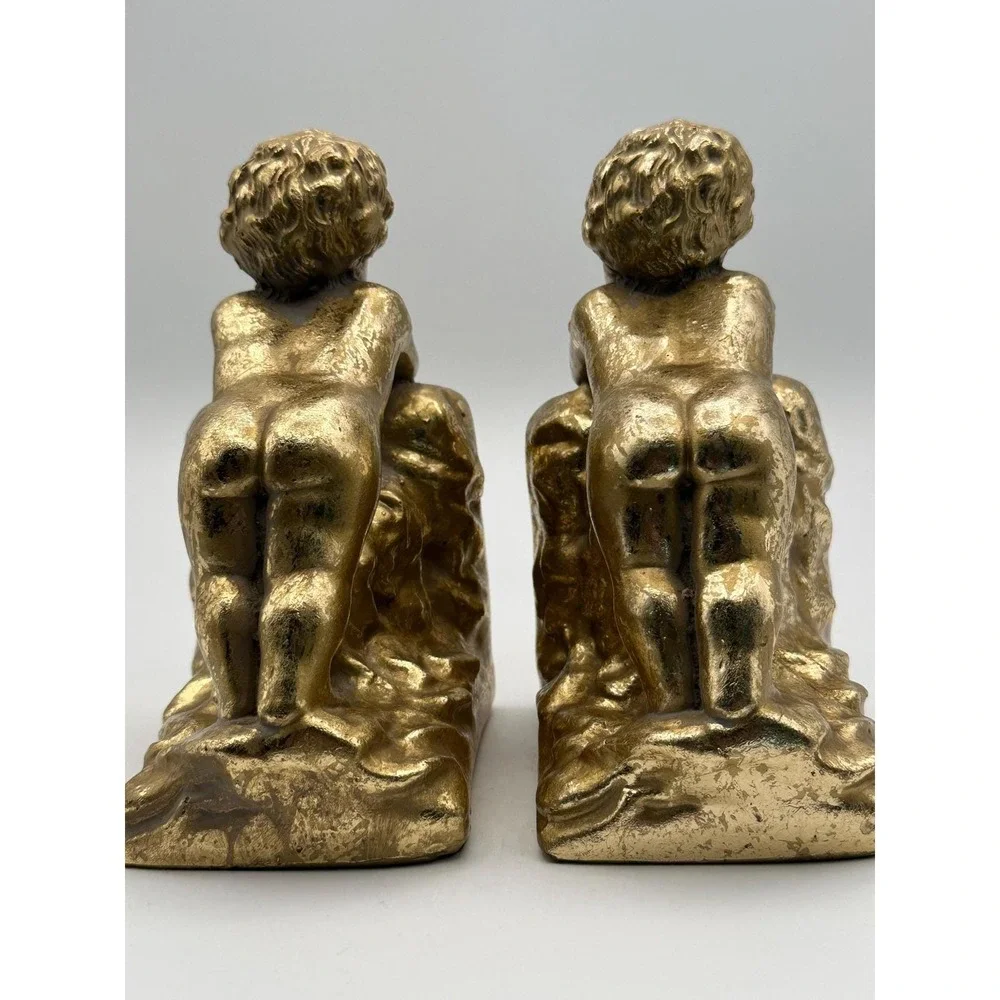Vintage Resin Classical Cherub Bookends - Shelf Accents